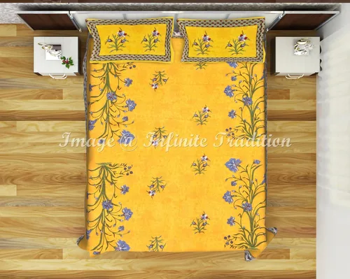 Miniatura 2 de Juego de sábanas de algodón 100% de algodón indio Rajasthani Jaipuri Sanganeri tradicional floral multicolor con 2 fundas de almohada cosidas, ropa