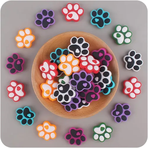 Miniatura 3 de Decoendiy 20 cuentas focales de silicona, lindas cuentas planas de silicona con forma de pata de gato y perro, cuentas espaciadoras sueltas