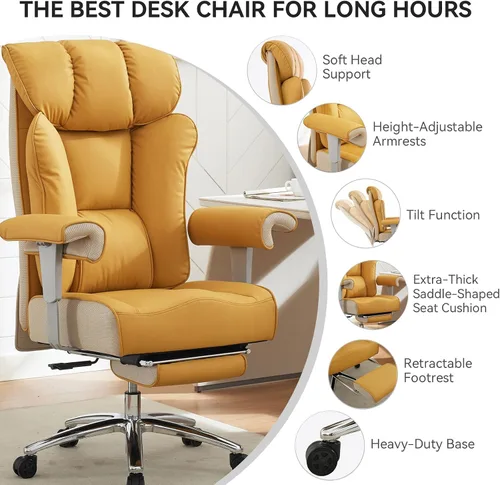 Miniatura 3 de Efomao Silla de oficina grande y alta, color verde, 450 libras, silla ejecutiva ergonómica de respaldo alto con reposapiés, reposabrazos acolchados
