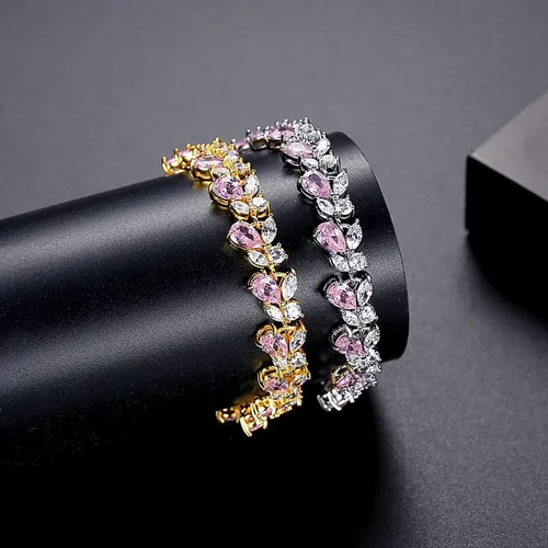 Miniatura 5 de Pulsera de cristal bohemio de oro de 14 quilates para mujer, pulsera de lujo con forma de rama de cristal rosa natural, pulsera de moda, regalo