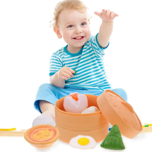 Miniatura 8 de NUOBESTY Juego de comida china para el desayuno, 58 piezas, juguetes de cocina con Dim Sum para cocinar alimentos para niños, juego de rol