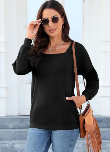 Miniatura 2 de Akihoo Blusas tipo túnica de manga larga para mujer, cuello redondo