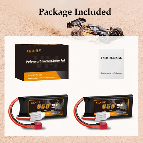 Miniatura 7 de Batería Lipo de 7.4V Super Thin 2S 850mAh RC Batería con Dean-Style T Plug 35C Alta tasa de descarga recargable Ajuste para DEERC WLtoys HBX Most