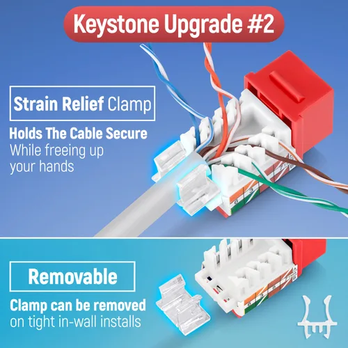 Miniatura 5 de Everest easyJACK - Juego de herramienta Keystone con ángulo de 45° para terminación rápida - con paquete de 20 conectores Keystone RJ45 Cat6 en rojo