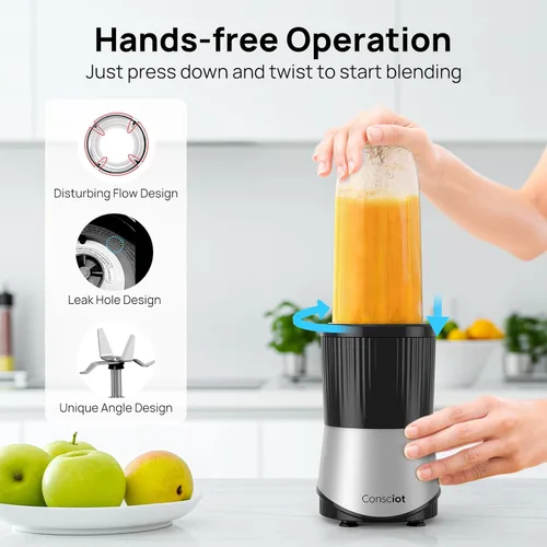 Miniatura 3 de Consciot CB08 Combo de licuadora y molinillo de 16 piezas para cocina y tamaño personal, mezcla batidos y licuados, bebidas congeladas, comida
