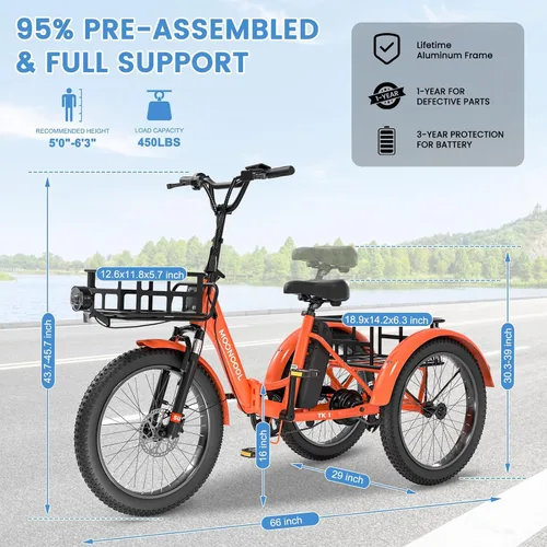 Miniatura 6 de MOONCOOL Foldable Electric Tricycle for Adults, 20" Aluminum Etrike Fat Tire, Rated 500W 48V 15Ah Rear Differential, Front Suspension, 15.5MPH