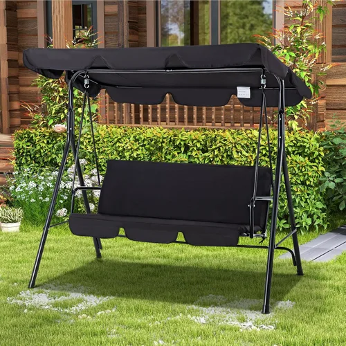 Esright Columpios de Patio para Exteriores, Columpios de Patio Deslizadores de 3 Asientos con Cojín Extraíble y Toldo Ajustable, Banco de Porche
