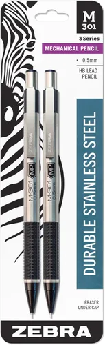 Miniatura 5 de Zebra Pen F-301 Bolígrafo retráctil, barril de acero inoxidable, punta fina, 0.028 in, tinta surtida, paquete de 4 y lápiz mecánico M-301, barril