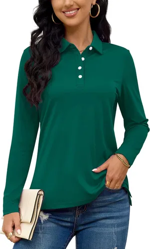 Miniatura 3 de TACVASEN Polo de golf para mujer, camiseta de manga larga, UPF 50+, secado rápido, 4 botones, rendimiento de tenis, ejercicio