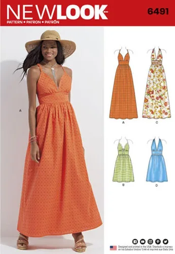 New Look Patrón de costura D0560 // 6491 Vestidos de señorita en dos longitudes con corpiño Variaciones Talla A (10-12 - 14-16 - 18-20 - 22)