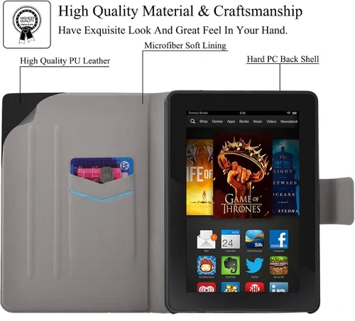 Miniatura 3 de Funda para Kindle Fire HDX7, ultraligera de piel sintética con función de encendido y apagado automático inteligente, funda delgada con ranura