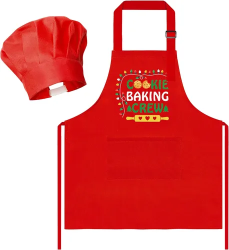 Miniatura 32 de R HORSE Juego de delantal y sombrero de chef para niños, 2 piezas, mini parrilla ajustable, delantal de cocina para niños, juego de rol, juguete