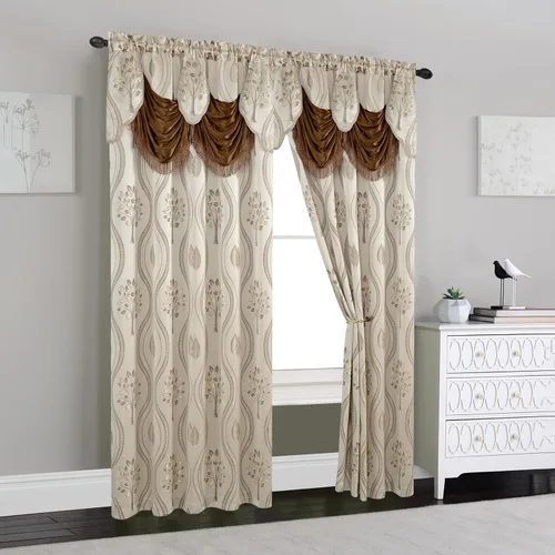 Miniatura 2 de Elegant Comfort Lujoso y hermoso juego de paneles de cortina con cenefa adjunta y respaldo de 54" x 84 pulgadas (juego de 2), beige