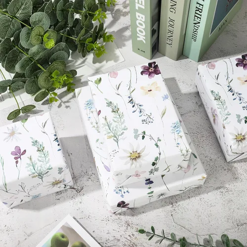 Miniatura 5 de JarThenaAMCS 6 hojas de papel de regalo de flores silvestres, no enrolladas, papel de regalo de flores florales de acuarela, papel de arte grande