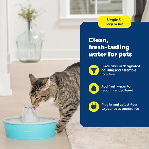Miniatura 5 de PetSafe Fuente de agua Butterfly Cat con bomba y filtros, bonito dispensador de agua con capacidad de 50 onzas, bomba y filtros mantienen el agua
