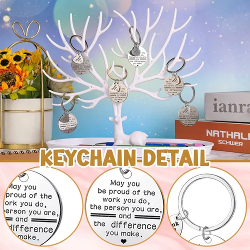 Miniatura 5 de Lincia Juego de 20 bolígrafos de regalo de agradecimiento, 20 bolígrafos inspiradores, 20 llaveros de acero inoxidable y 20 bolsas de organza, 20