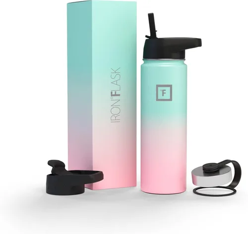 Miniatura 133 de IRON °FLASK Frasco de hidratación para acampar y senderismo con pajilla, botella de agua deportiva de acero inoxidable con aislamiento de boca