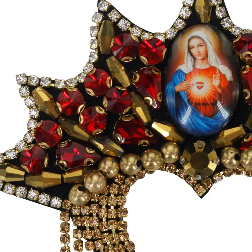 Miniatura 2 de Parches para insignias con borlas y diamantes de imitación de cruz y corazón con cuentas de Virgen María, para manualidades, 1 unidad, 221016D (B)