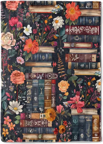 Manta de Vellón de Libro Vintage - 40x50 pulgadas Mantas Decorativas de Flores Coloridas Retro, Suave Cómoda Ligera, Ideal para Sala de Estar