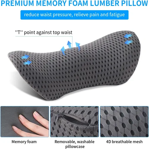 Miniatura 2 de Almohada lumbar, almohada de apoyo lumbar de espuma viscoelástica para silla de oficina y asiento de automóvil, almohada de apoyo para aliviar