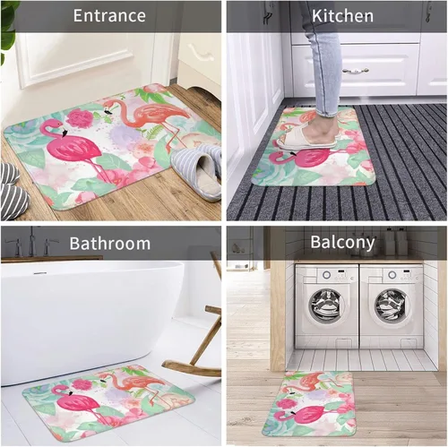 Miniatura 6 de Alfombra de baño tropical de flamenco para baño, tapetes de felpa pequeños, suaves, lavables, antideslizantes, absorbentes, alfombras de ducha