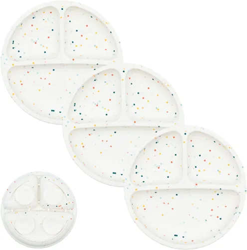 Miniatura 16 de WeeSprout - Platos de succión para bebés y niños pequeños con tapas, 100% silicona, diseño dividido para comedores selectivos, aptos para microondas