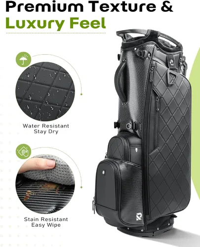 Miniatura 3 de Bolsa de Golf de Soporte de 14 Vías, Divisores de Longitud Completa Bolsa de Golf de Cuero PU con Parte Superior de Felpa para Hombres/Mujeres