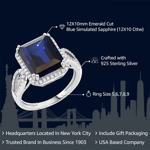 Miniatura 18 de Gem Stone King 5-8 Cttw Halo Ring for Women 925 Sterling Silver Emerald Cut 12X10MM Gemstone Birthstone Fine Jewelry for Her Mom Wife