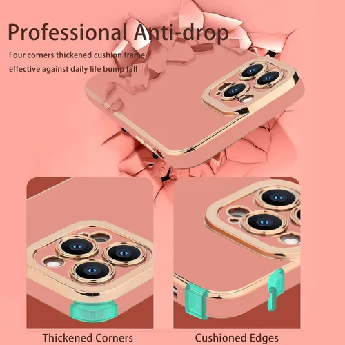 Miniatura 3 de Lafunda Diseñada para iPhone 13 Pro, fundas lujosas con chapado lindo para mujeres y niñas, elegante borde dorado, a prueba de golpes, TPU con funda