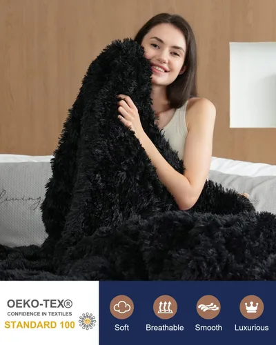 Miniatura 3 de Pawque Manta de piel sintética de 50 x 60 pulgadas, manta suave y esponjosa, cálida y gruesa, de pelo largo, reversible, ligera, acogedora para Negro