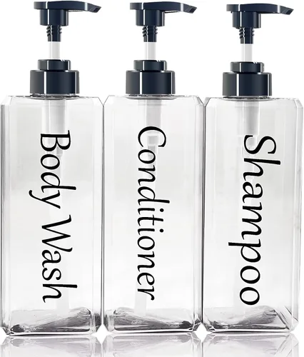 Miniatura 9 de Dispensador de champú y acondicionador (transparente, juego de 3, 27 onzas) - Botellas de champú y acondicionador recargables y vacías, juego