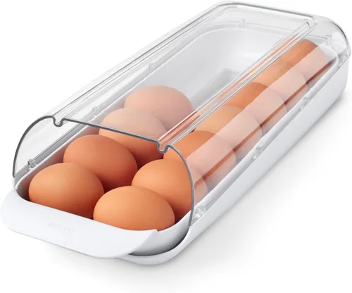 YouCopia FridgeView - Soporte rodante para huevos, organizador de huevos apilable sin BPA con bandeja extraíble para almacenamiento en el