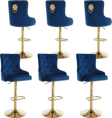 Miniatura 16 de Juego de 2 taburetes de bar de terciopelo dorado, taburetes de bar modernos de altura de mostrador con respaldo capitoné y tirador de anilla