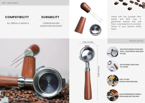 Miniatura 6 de Pawa Portafiltro sin fondo de 2.126 in – Incluye cesta de filtro Compatible con Breville Barista Express y 2.126 in Breville Machines