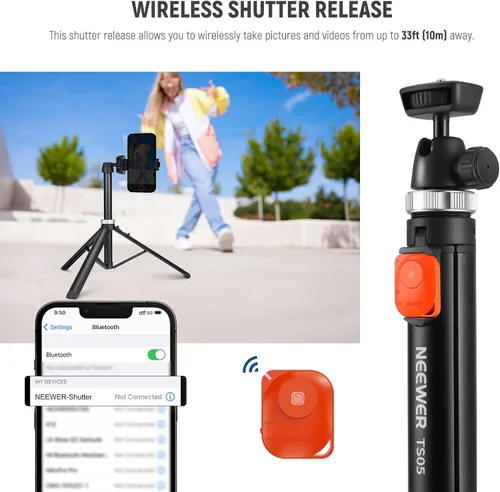 Miniatura 8 de NEEWER Trípode para teléfono celular y cámara con control remoto y soporte para teléfono compatible con iPhone GoPro Canon Sony DSLR, trípode de 160