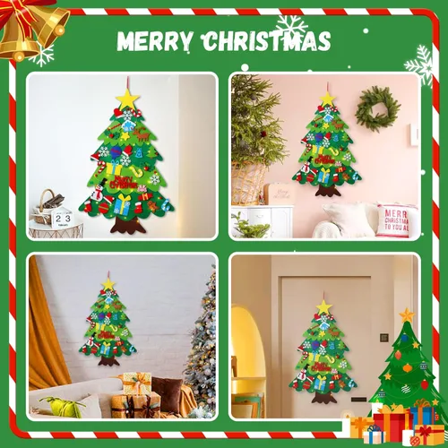 Miniatura 7 de YCoisini Árbol de Navidad de fieltro para niños pequeños, mi primer árbol de Navidad para niños de 0,9 m, 34 adornos para colgar en la pared