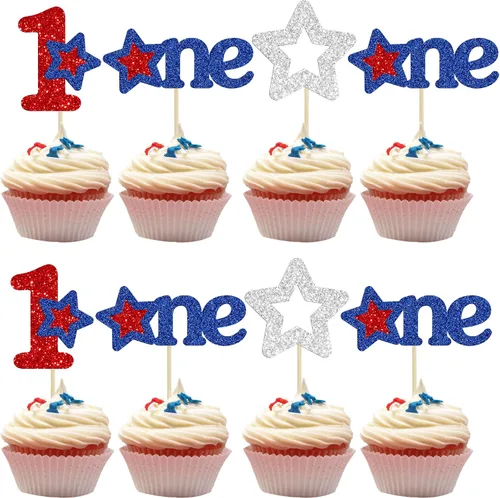 Miniatura 11 de Gyufise 24 adornos para cupcakes del Día de la Independencia con mapa de la bandera de Estados Unidos, patrióticos para cupcakes del 4 de julio, Día