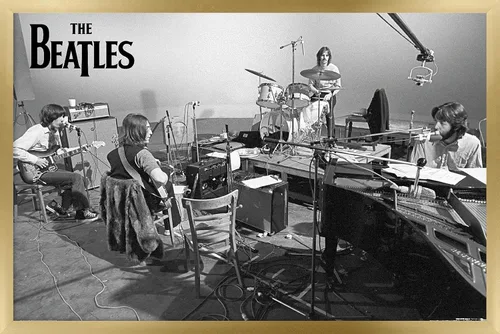 Miniatura 9 de The Beatles - Póster de pared de Let It Be Studio, 22.4 pulgadas de largo x 14.7 pulgadas de ancho, versión enmarcada de madera de granero