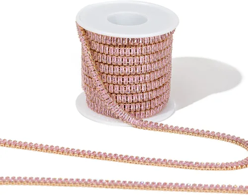 Miniatura 11 de 1 yarda de cadena estrecha de diamantes de imitación de zircón de cristal, adorno rectangular de cuentas para costura, manualidades, decoración