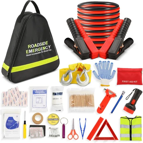 Sailnovo - Kit de emergencia para automóvil de 20 piezas con cables de puente, kit de emergencia de seguridad en carretera para veh��culos, camiones,