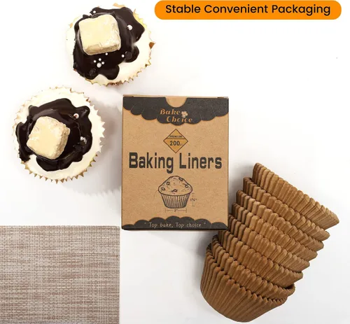Miniatura 6 de Bake Choice 200 unidades de forros estándar para magdalenas color marrón para hornear, envoltorios para magdalenas de grado alimenticio, forros