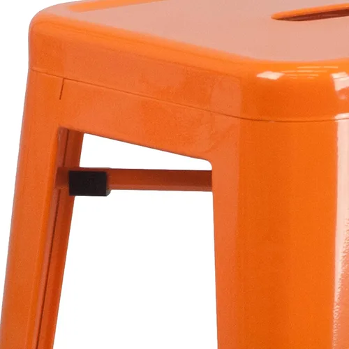 Miniatura 6 de Merrick Lane Taburete de altura de barra serie Newark - Acabado naranja - Marco de metal con soporte cruzado - Diseño sin espalda - Reposapiés