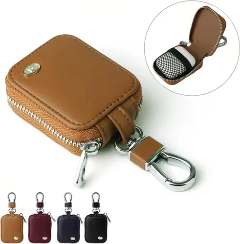 Miniatura 5 de Funda portátil de piel sintética para auriculares compatible con Airpods 4 con llavero de bolsillo de malla, bolsa de almacenamiento de auriculares