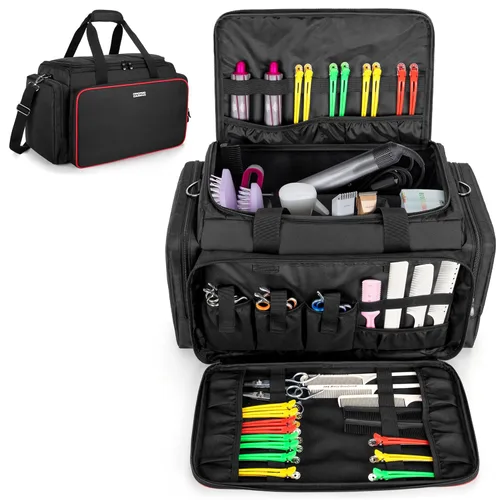Miniatura 8 de BAFASO Bolsa de peluquería de gran capacidad con divisores ajustables, estuche de peluquería de viaje con capacidad para varias herramientas