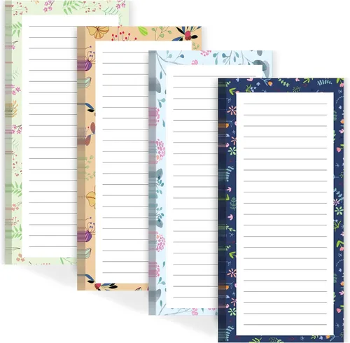 Joyberg Bloc de notas magnético para refrigerador, diseño de flores, 50 hojas por bloc, paquete de 4 blocs de notas para listas de comestibles y