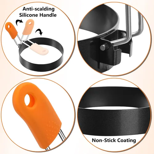 Miniatura 3 de Patelai Juego de 6 piezas de anillos para huevos y panqueques profesionales, moldes para huevos fritos de acero inoxidable, moldeadores