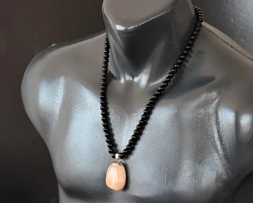 Miniatura 134 de Colgante de turmalina cruda natural, Collar de cuentas de ónix negro genuino, Collar de piedra negra, Collar de piedras preciosas, Cuentas de 0.315