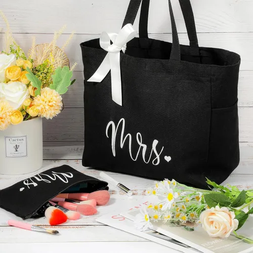 Miniatura 3 de Bolsa de mano para novia con bolsa de maquillaje, juego de poliéster MRS para mujer, grande, negro, regalos de boda, Negro -, Grande
