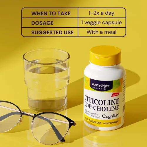 Miniatura 5 de Healthy Origins Cognizin (Citicoline), 250 mg - Suplemento cerebral para la memoria con citicolina CDP - Suplemento sin OMG, vegano y sin gluten