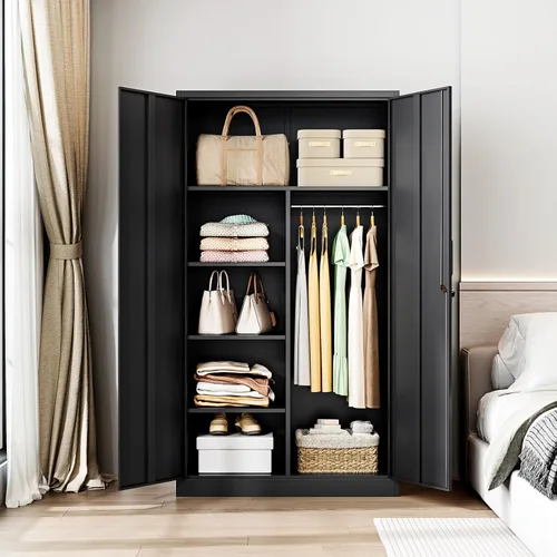 Miniatura 2 de Letaya Armarios de Almacenamiento de Metal Casillero con Puerta con Cerradura, Guardarropa Independiente de Almacenamiento de Acero para Ropa y Negro